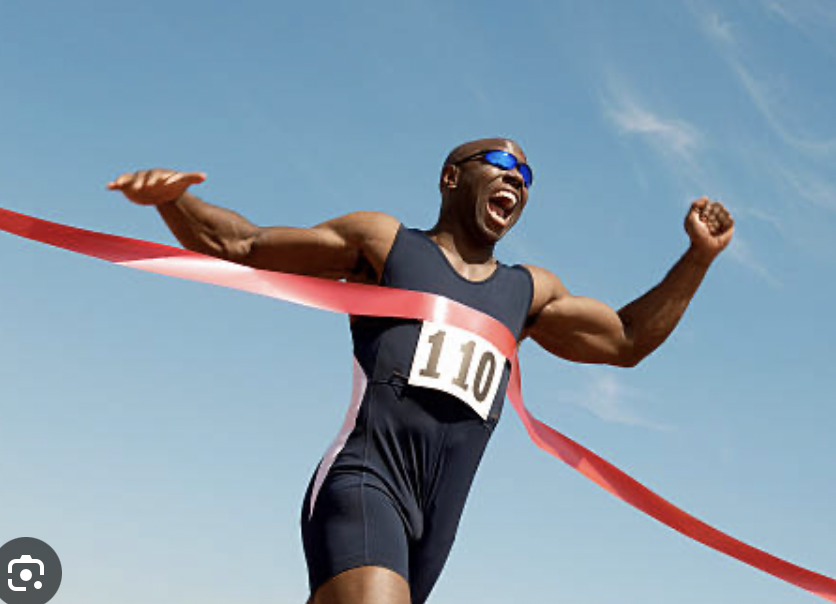 Sportif, heureux, coureur, ligne d'arrivée